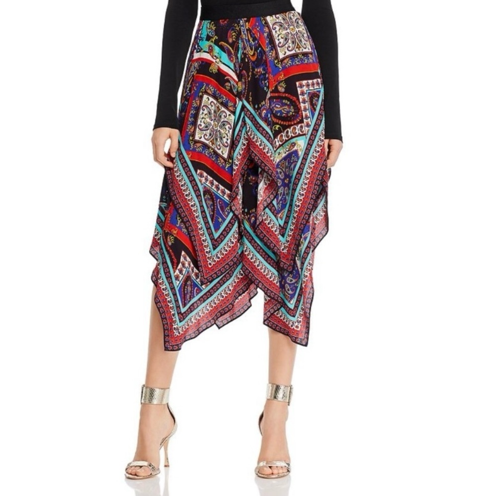 NWT Alice + Olivia Maura Asymmetric Tiered Printed Crepe Skirt Size 8 Orig $485